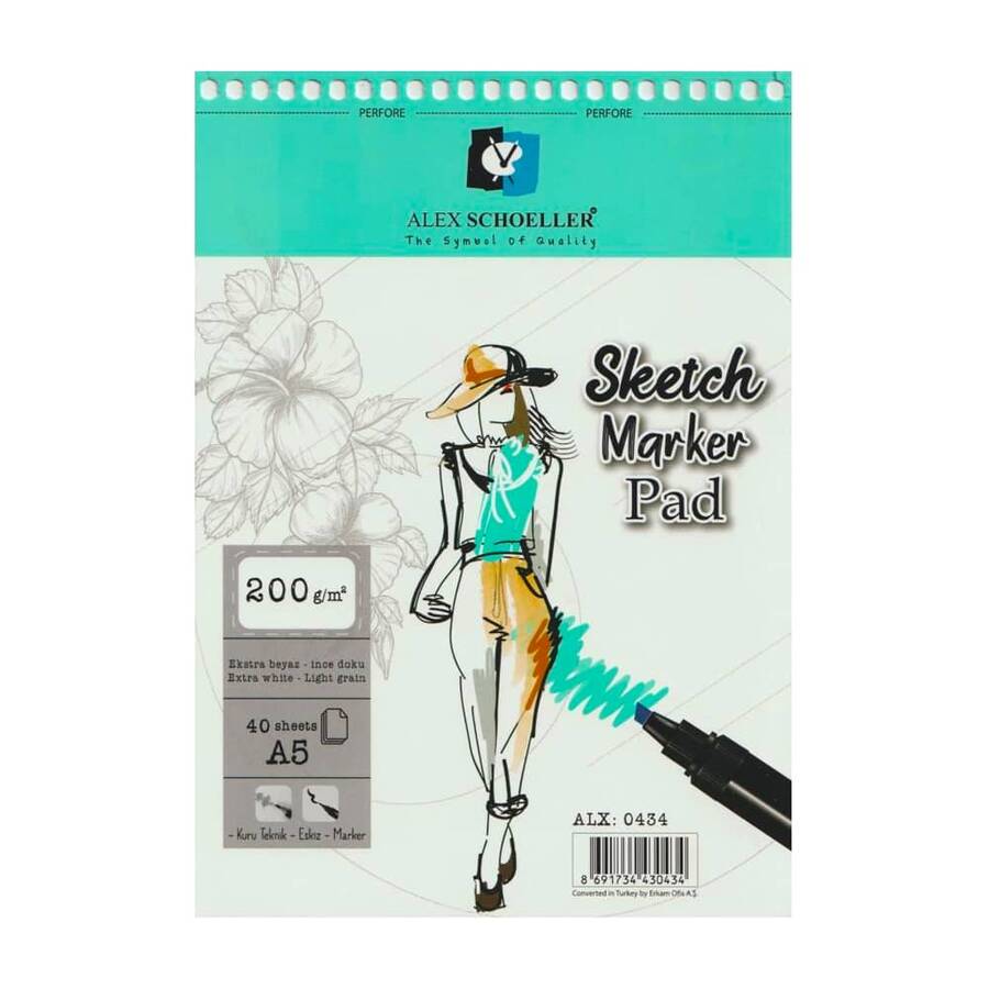 Alex Schoeller Sketch Marker Pad Spiralli A5 200 gr 40 Yaprak
