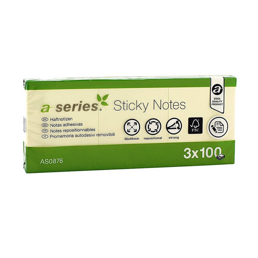 Aseries Yapışkanlı Not Kağıdı 50x40 mm 100 Yaprak Sarı