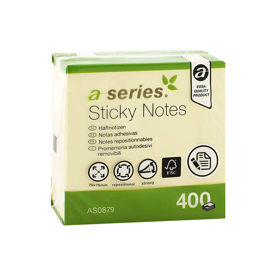 Aseries Yapışkanlı Not Kağıdı 75x75 mm 400 Yaprak Sarı