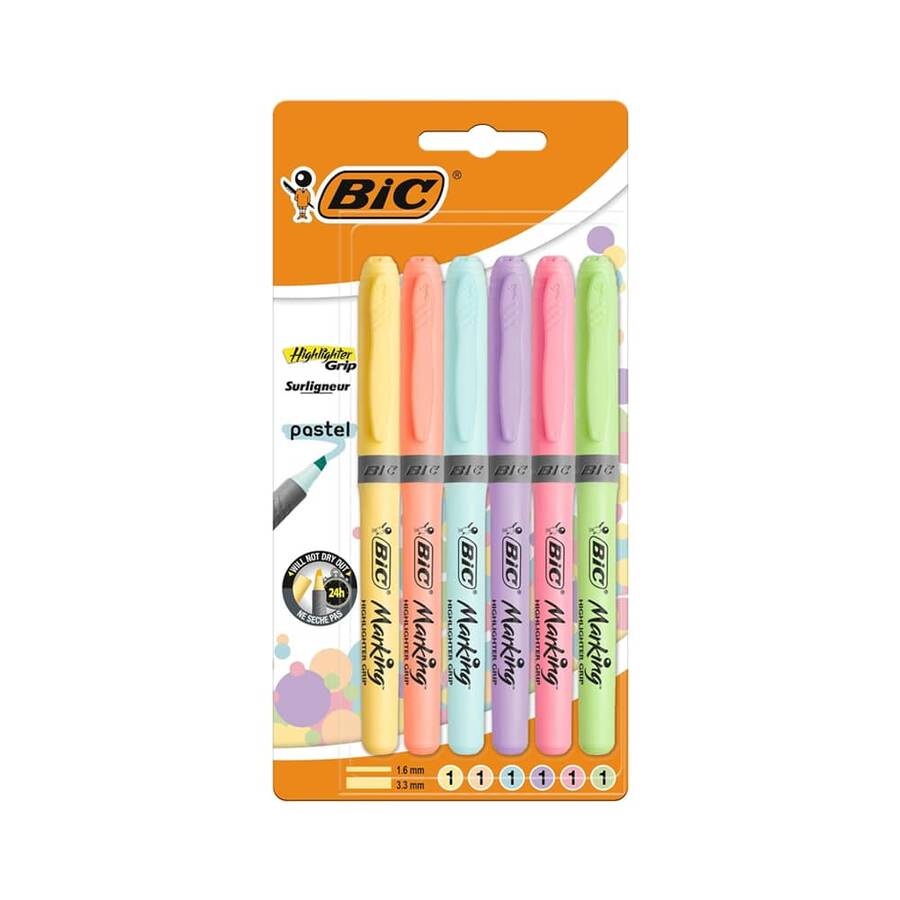 Bic Grip Fosforlu Kalem Pastel 6'lı Set