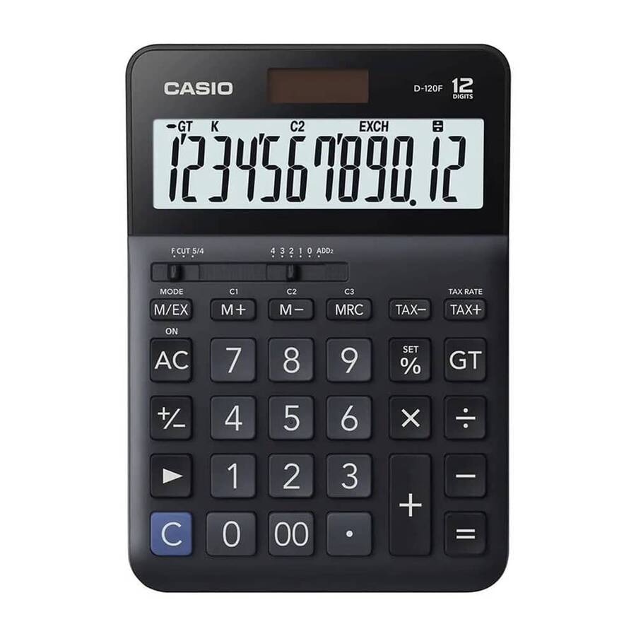 Casio D-120F Hesap Makinesi 12 Hane Pilli ve Güneş Enerjili