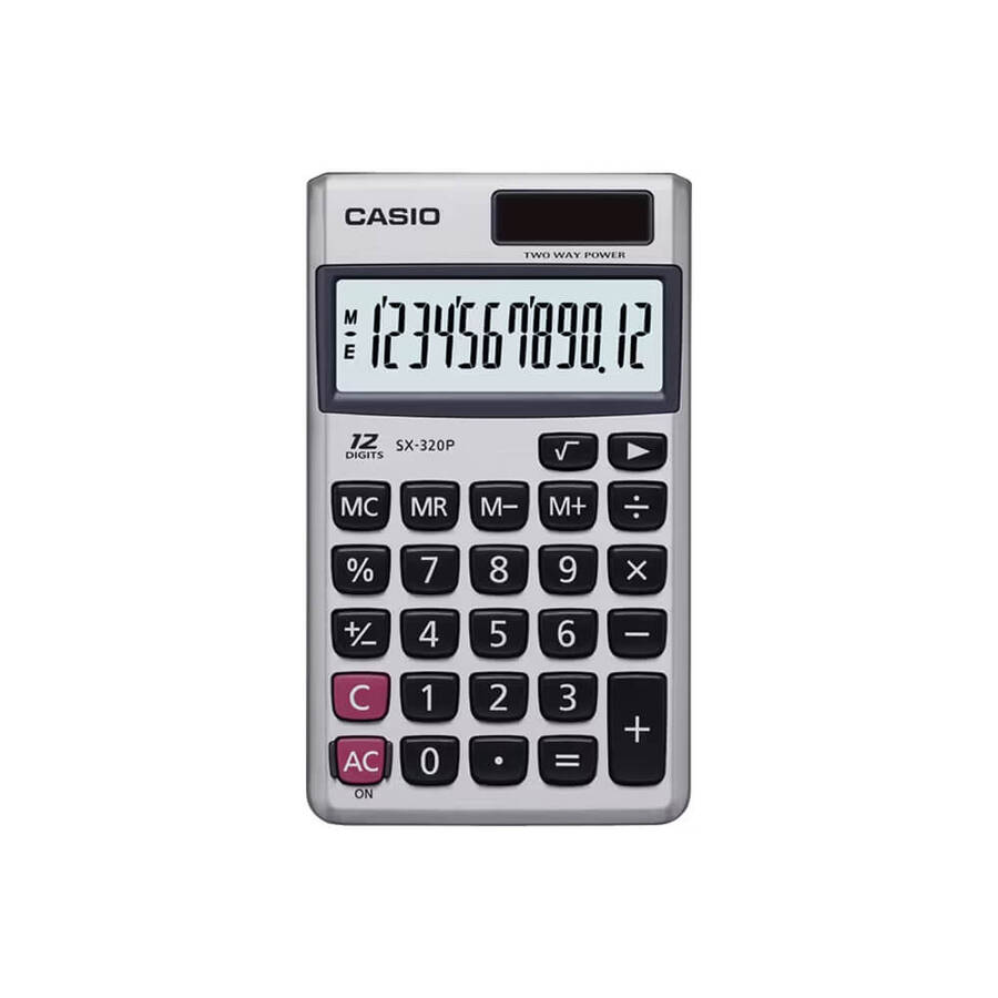 Casio Hesap Makinesi Cep Tipi 12 Haneli Güneş Enerjili SX320P