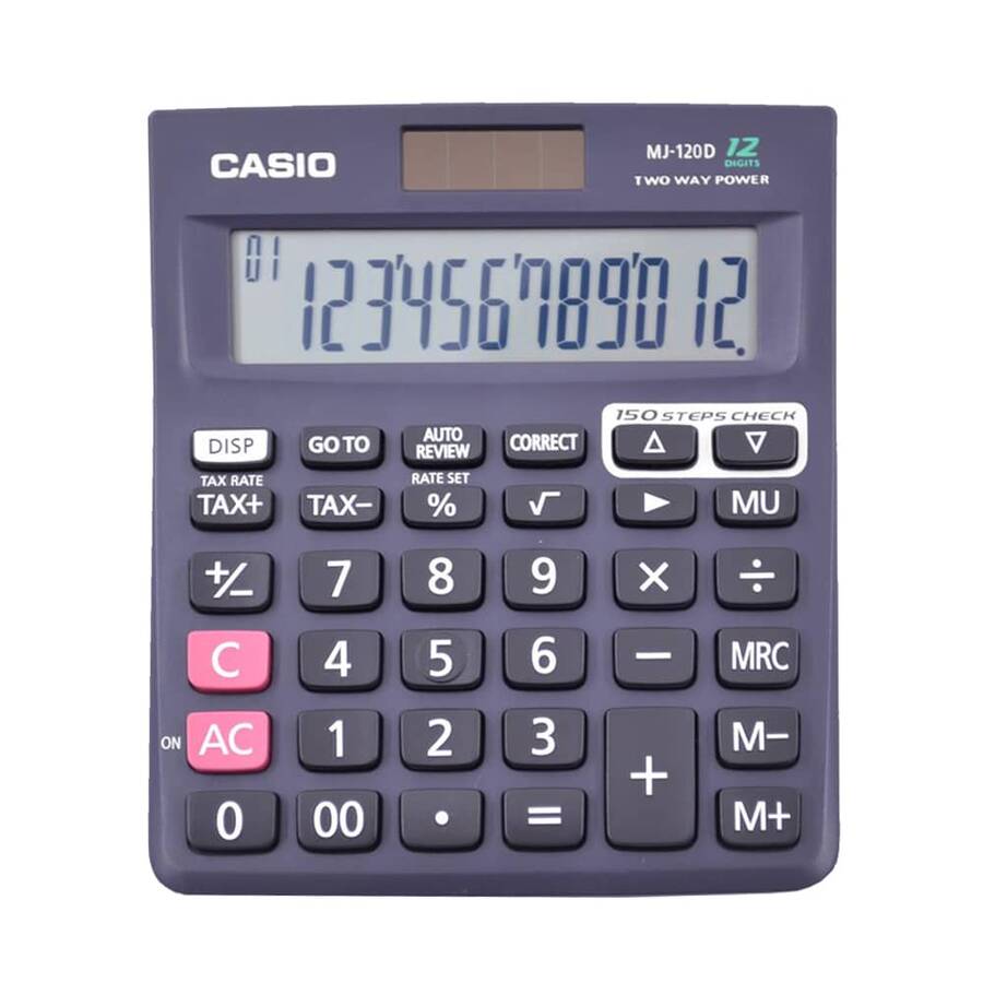 Casio MJ120D Hesap Makinesi 12 Hane 100 İşlem Tekarr Pilli ve Güneş Enerjili