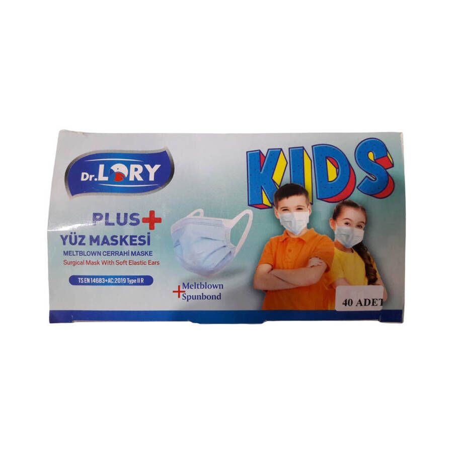 Dr. Lory Kids Plus Ultrasonik Çocuk Maske Elastik Kulaklı 40'lı