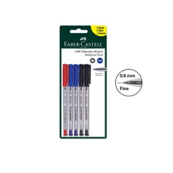 Faber-Castell - Faber Castell 1440 Tükenmez Kalem 5'li Set (2 Mavi-2 Siyah-1 Kırmızı)