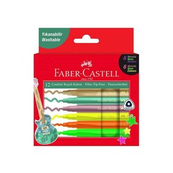 Faber-Castell - Faber-Castell Keçeli Kalem Comfort Metalik ve Neon 12'li