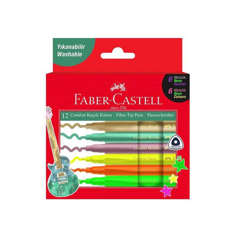 Faber-Castell Keçeli Kalem Comfort Metalik ve Neon 12'li