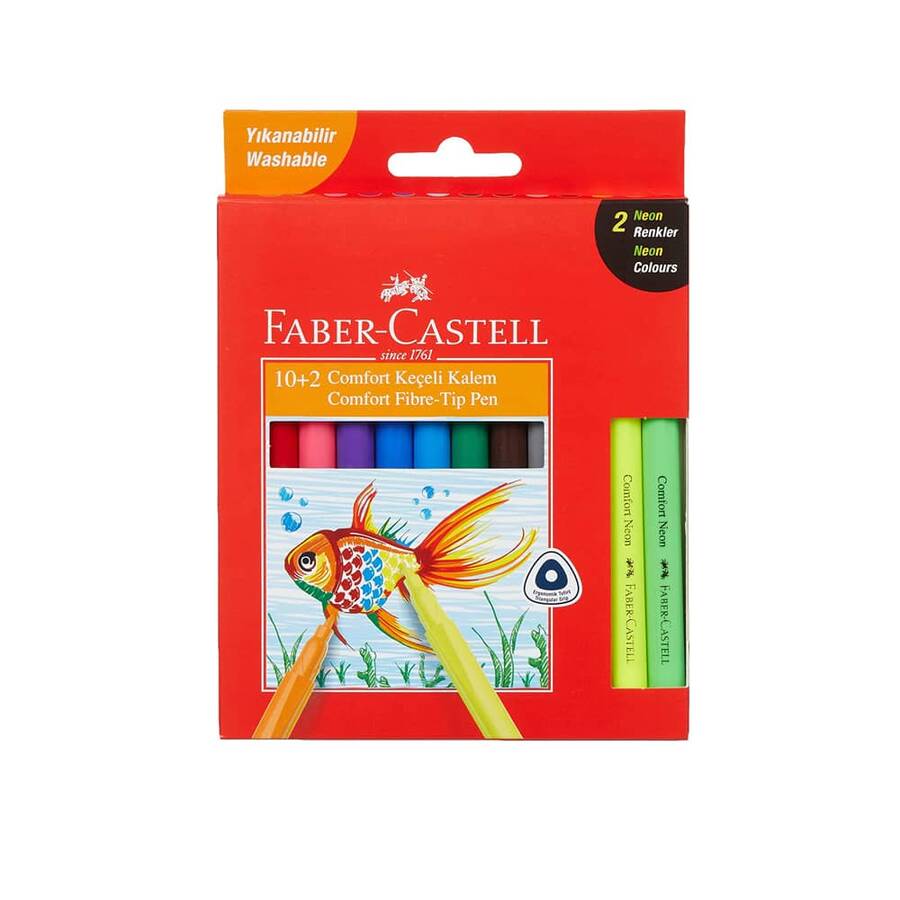 Faber-Castell Keçeli Kalem Comfort Yıkanabilir 10+2 Neon