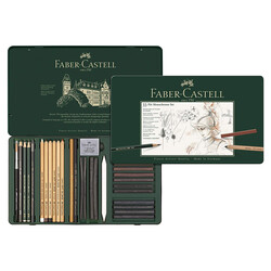 Faber-Castell - Faber Castell Pitt Mono Chrome Seti Metal Kutu 33 Parça