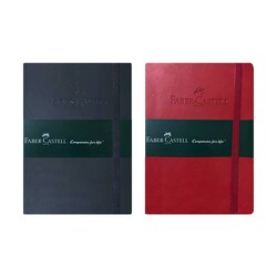 Faber-Castell - Faber Castell Suni Deri Defter Kırmızı Siyah A6 80 Yaprak Çizgili