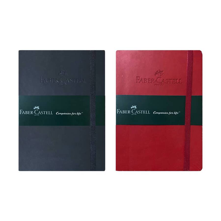 Faber Castell Suni Deri Defter Kırmızı Siyah A6 80 Yaprak Çizgili