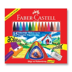 Faber-Castell - Faber Castell Wax Crayon Silinebilir Pastel Boya 15'li