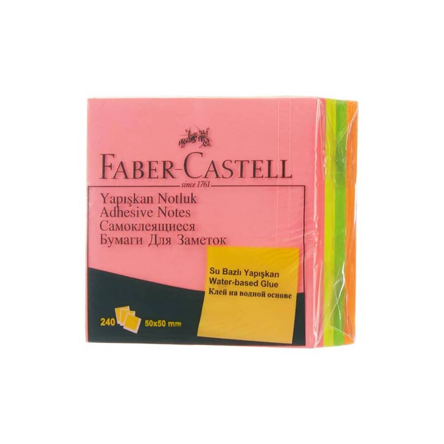 Faber Castell Yapışkan Notluk 50x50mm Karışık Fosforlu Renkli 