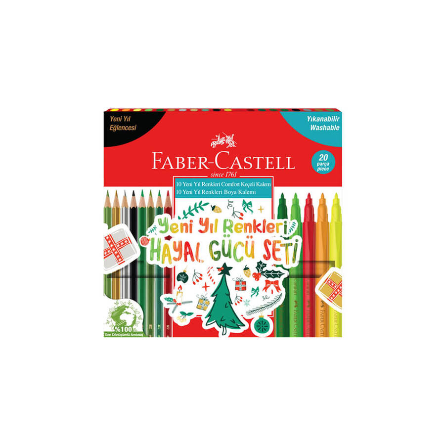 Faber-Castell Yeni Yıl Renkleri Hayal Gücü Seti 20'li Kuru Kalem + Keçeli Kalem