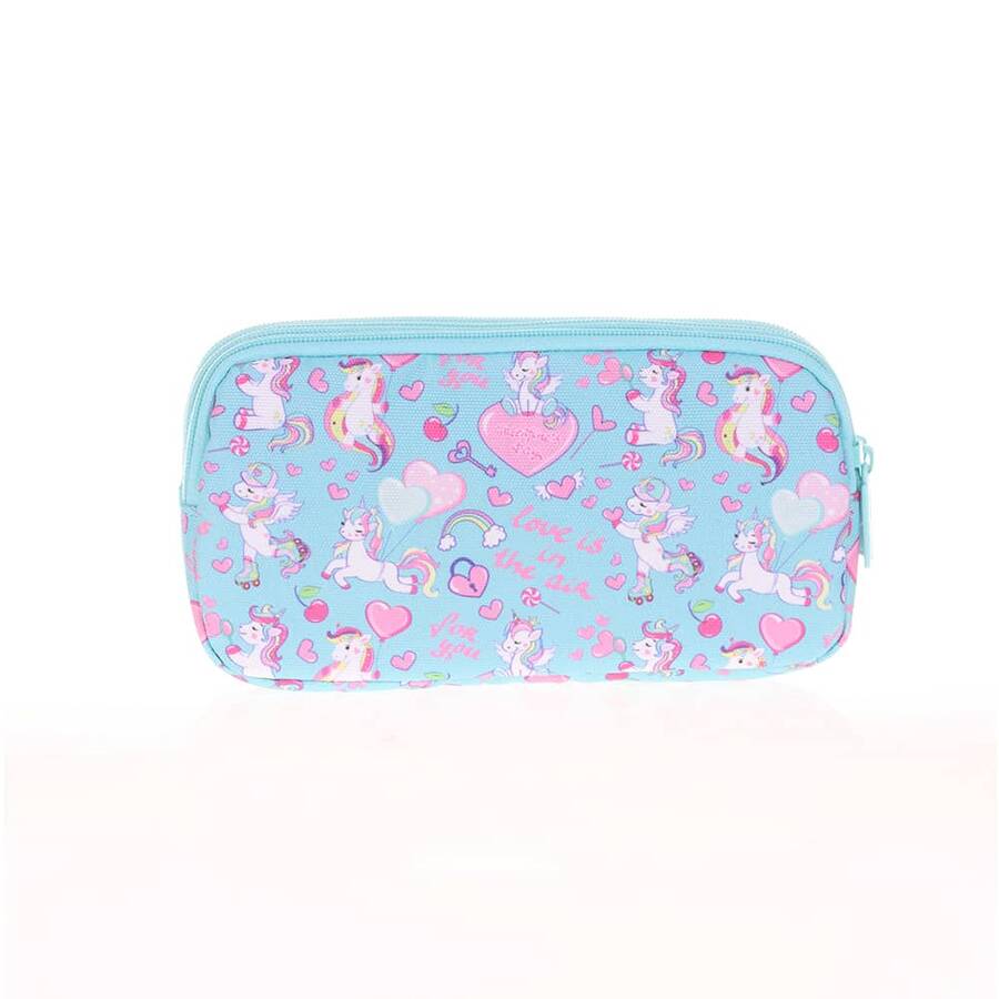 Kaukko Kalem Çantası Kids&Love 3 Bölmeli Aynalı-Taşlı Unicorn 8094