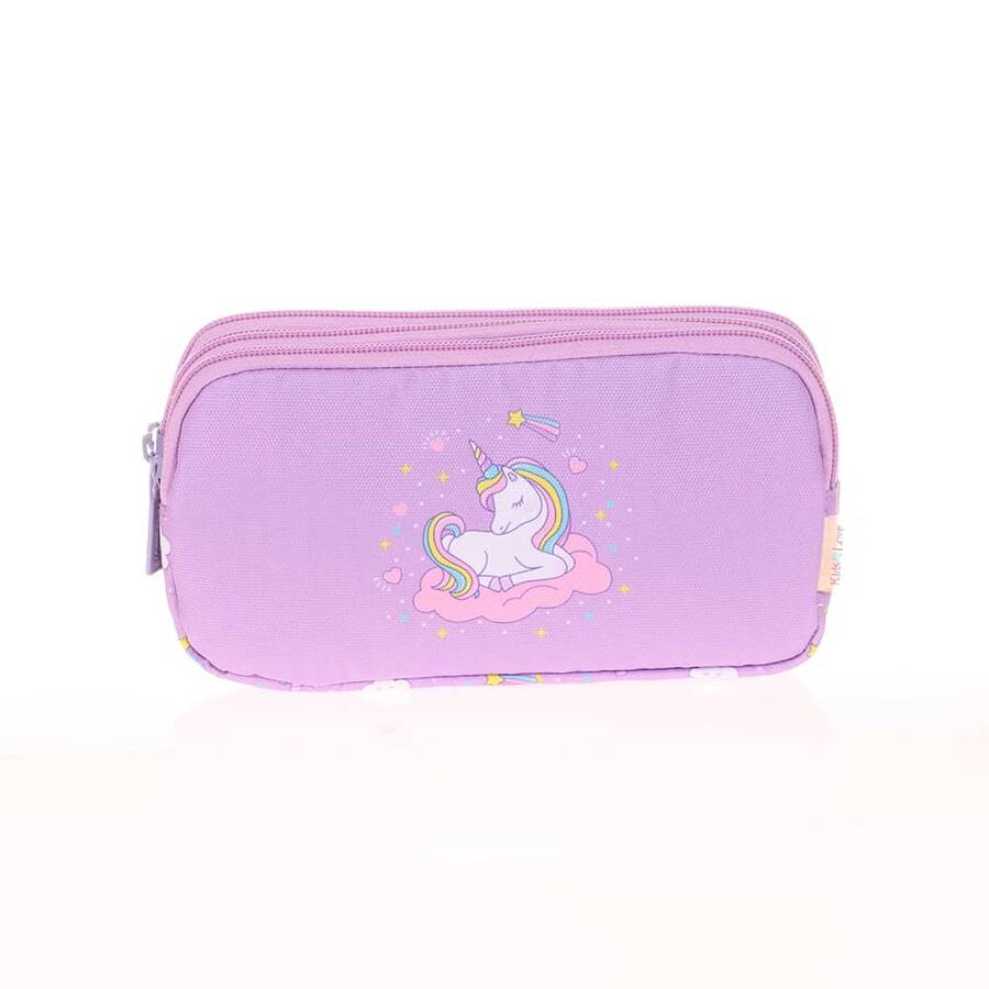 Kaukko Kalem Çantası Kids&Love 3 Bölmeli Flat Unicorn 8110