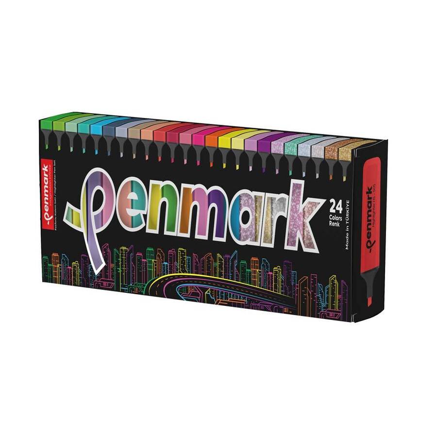 Penmark Fosforlu Kalem 24'lü Süper Kutu 6 Neon+6 Pastel+ 6 Tropik+6 Simli