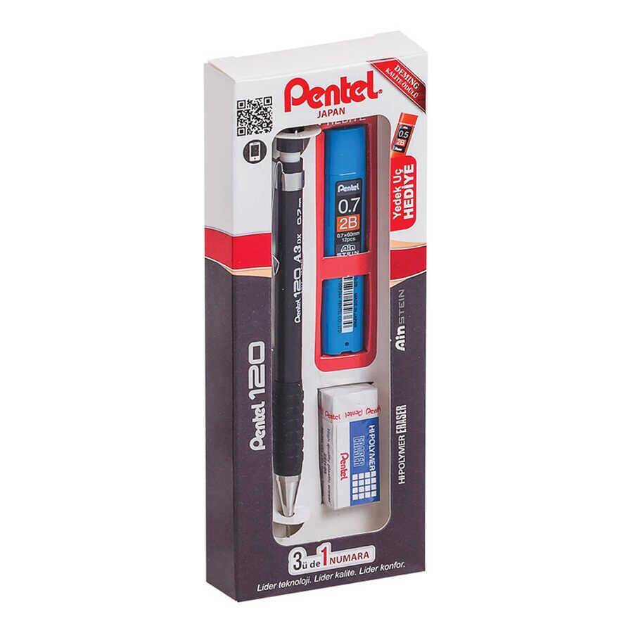 Pentel Uçlu Kalem + Silgi + Min 3'lü Set 0.7 mm A317-3AS