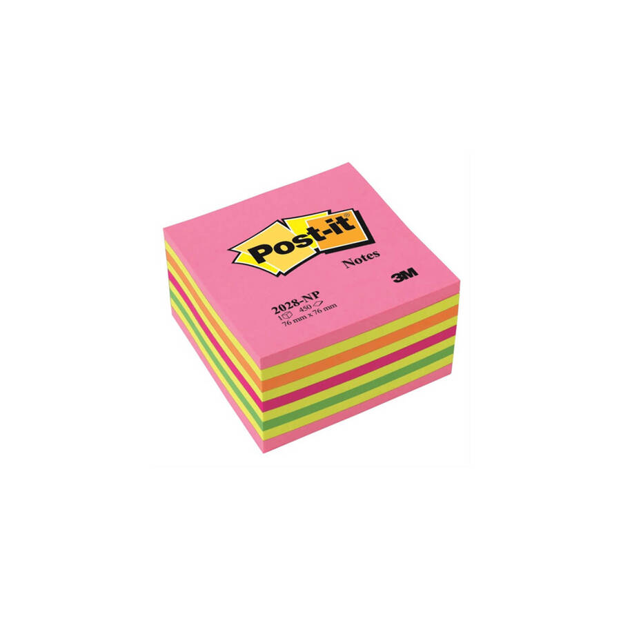 Post-it Yapışkanlı Küp Not Kağıdı 76x76mm 450 Yaprak Gökkuşağı Pembe