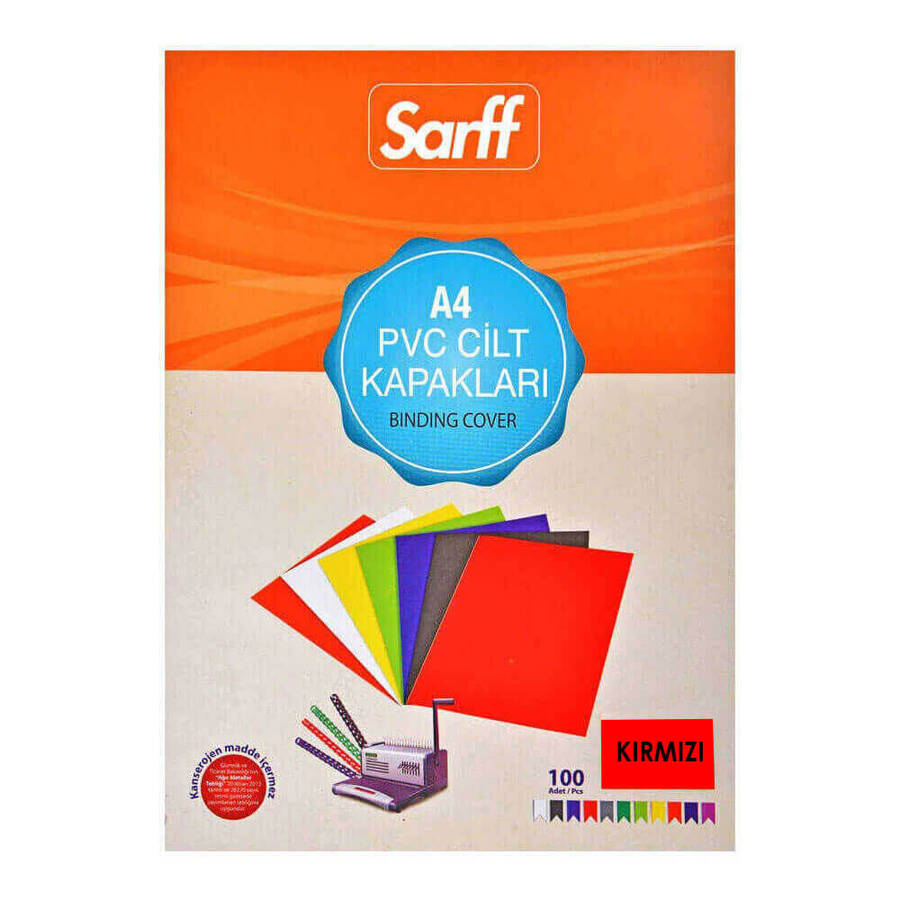 Sarff Cilt Kapağı A4 160 Micron PVC Opak Kırmızı 100'lü