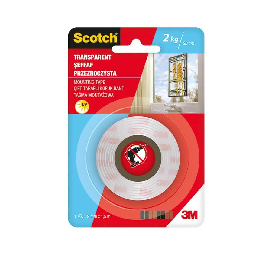 Scotch 4004 Şeffaf Çift Taraflı Köpük Bant 19mm x 1,5m