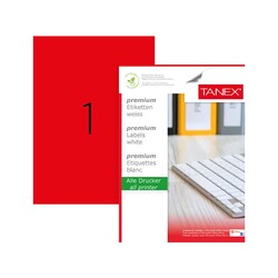 Tanex - Tanex Lazer Etiket 210x297 mm 100 Adet Floresan Kırmızı Tw-2000