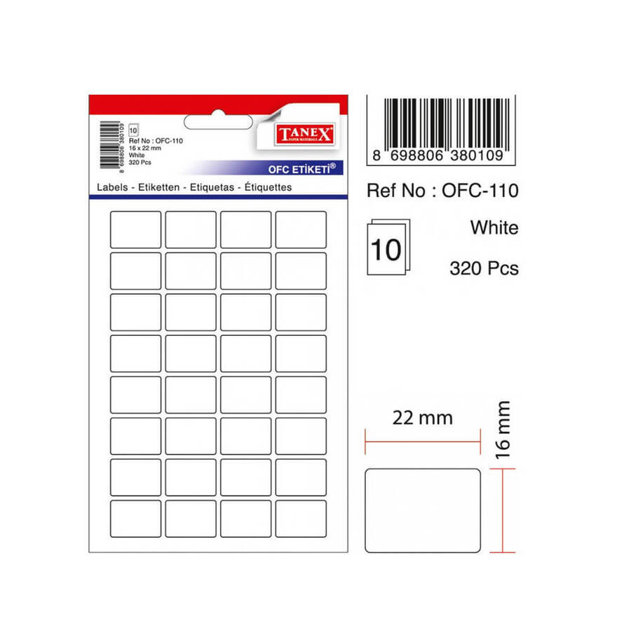 Tanex Ofis Etiketi 22x16 mm Beyaz Ofc-110