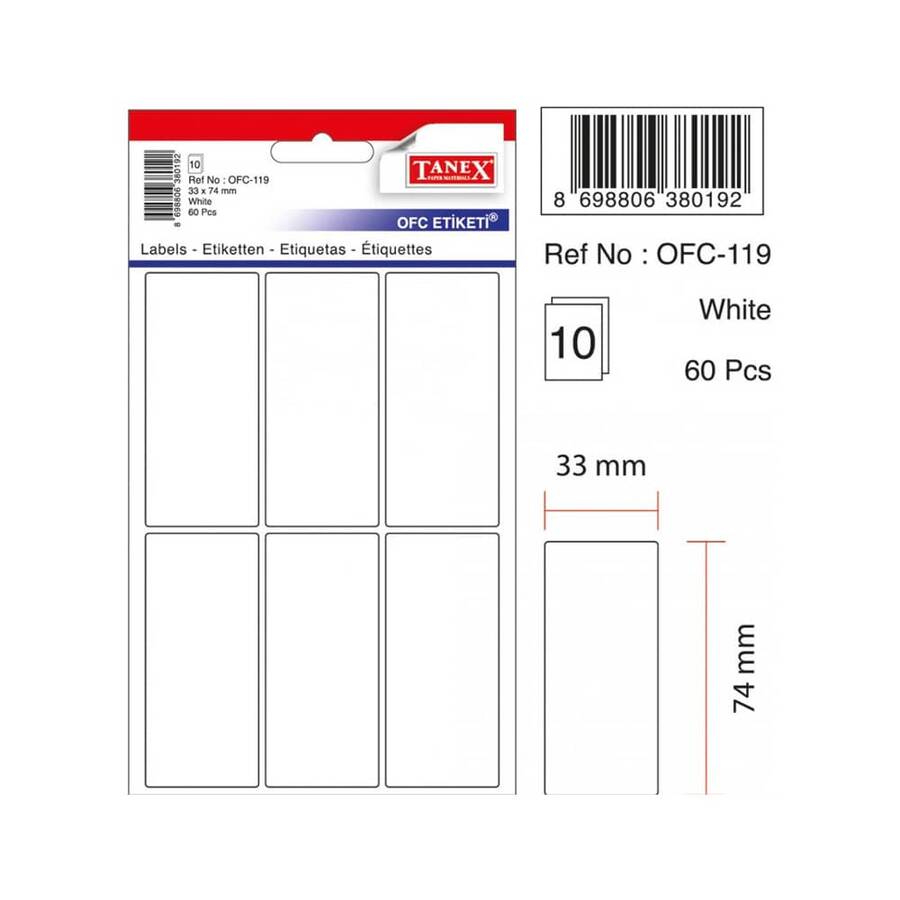 Tanex Ofis Etiketi 33x74 mm Beyaz Ofc-119