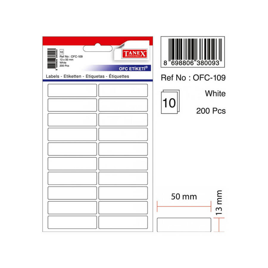 Tanex Ofis Etiketi 50x13 mm Beyaz Ofc-109