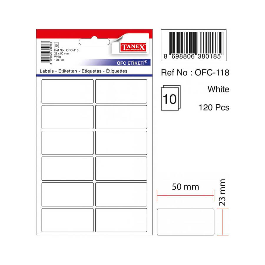 Tanex Ofis Etiketi 50x23 mm Beyaz Ofc-118